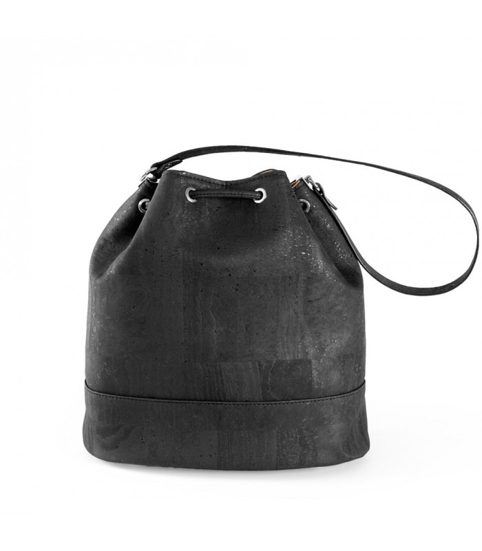 Mini cork leather bucket bag | Round vegan cross body bag / shoulder bag 2024 with drawstring - Natural & black